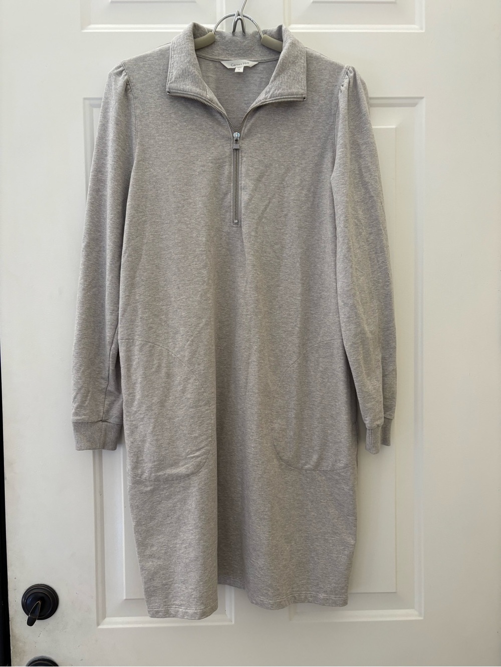 Garnet Hill Brushed Back French Terry Pull-On Gray Quarter Zip Dress Small